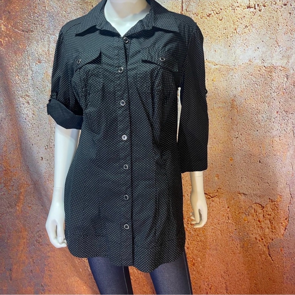 NWOT Black Stretch Polka Dot Button-Up Tunic